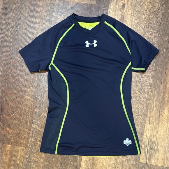 Under Armour Kids Navy and Green‎ fitted NFL Combine Heat Gear Top Youth Large - Picture 1 of 4